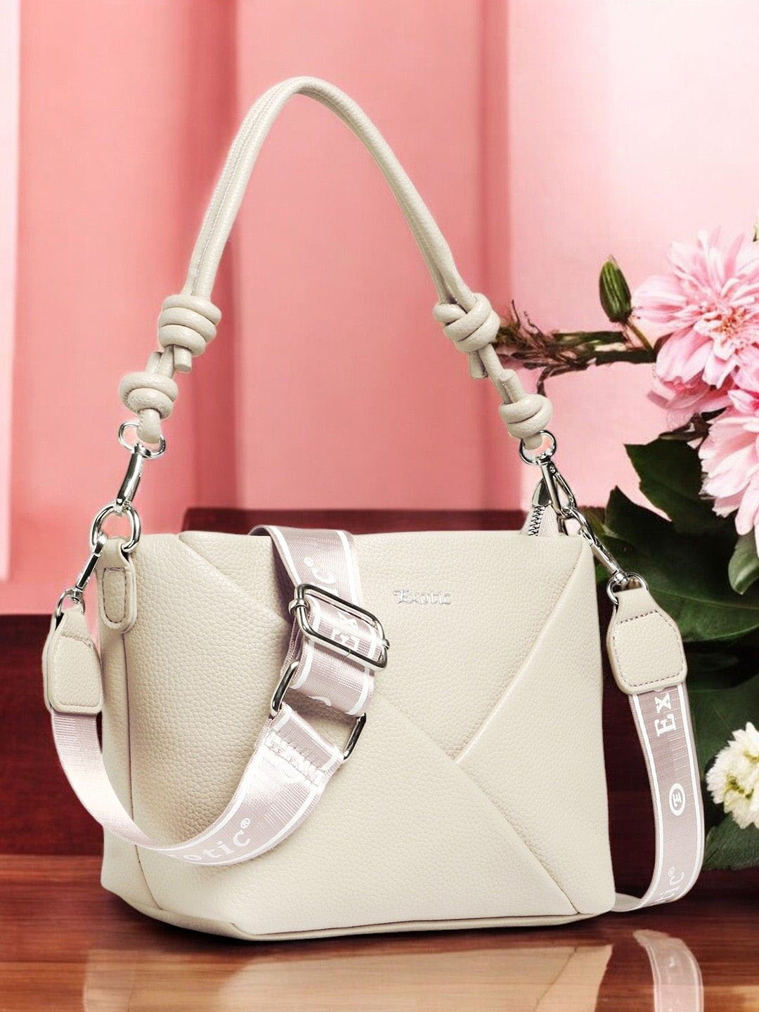 

Exotic Women Textured Crossbody Leather Sling Bag, Off white