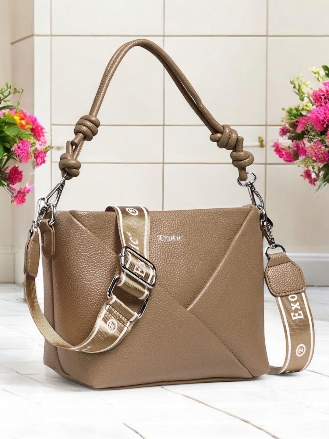 

Exotic Women Textured Crossbody Leather Sling Bag, Taupe