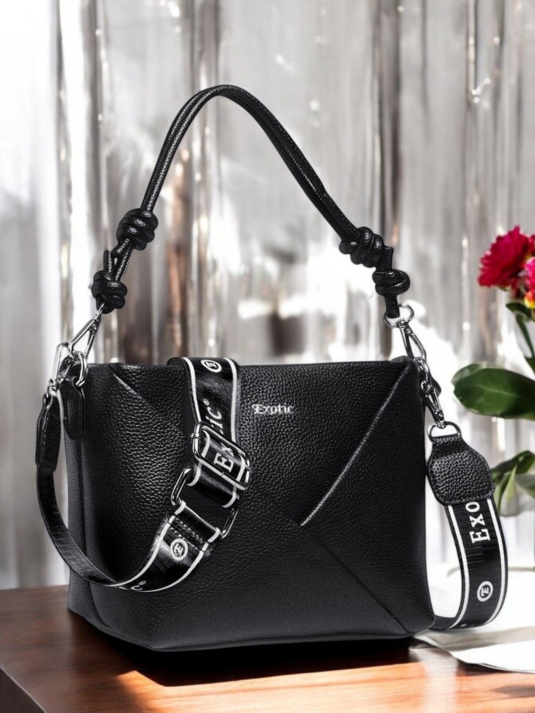 

Exotic Women Textured Crossbody Leather Handheld Bag, Black