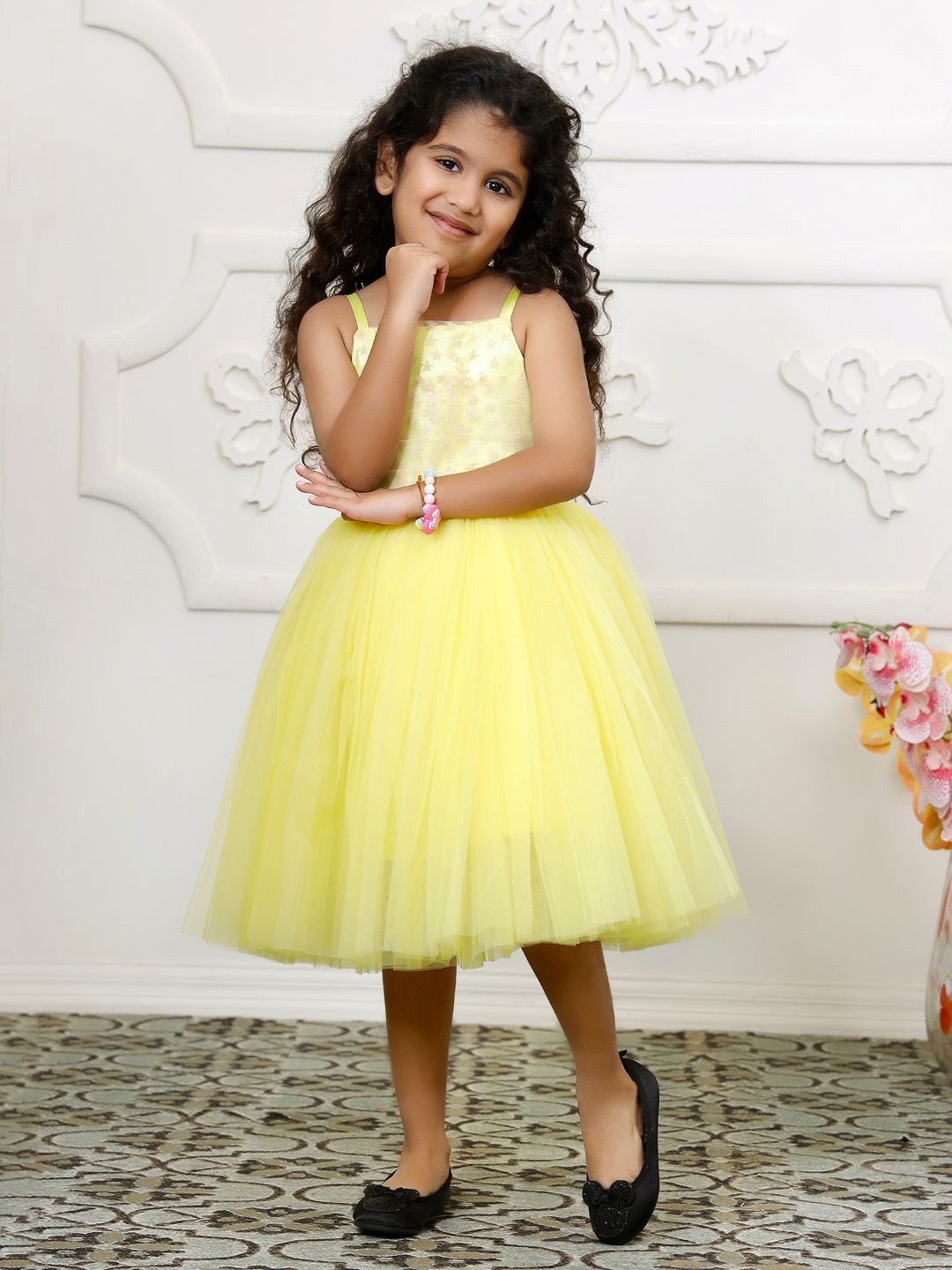 

Toy Balloon Kids Self Design Net Fit & Flare Dress, Yellow