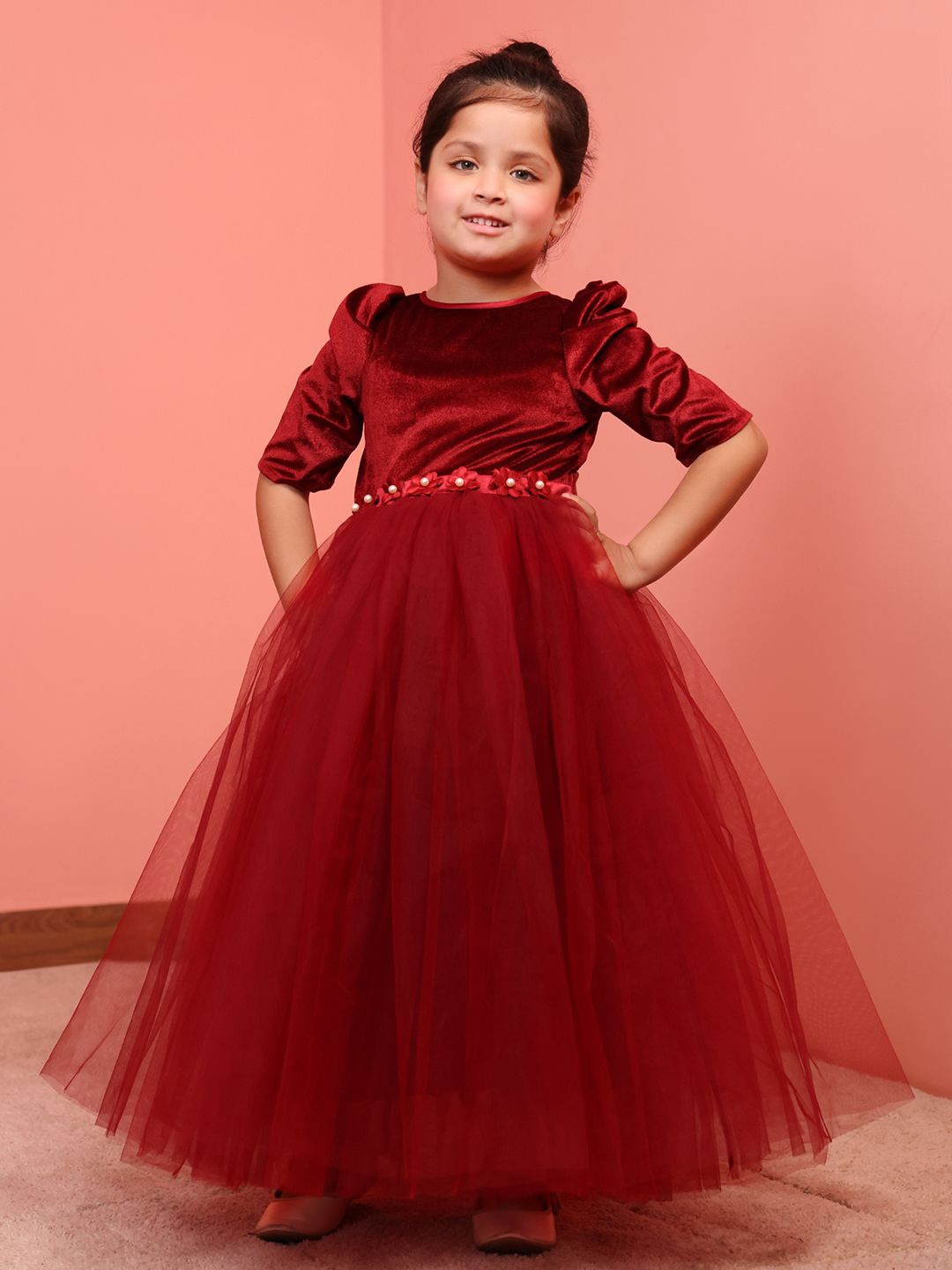 

Toy Balloon kids Girls Puff Sleeve Gown Maxi Dress, Maroon