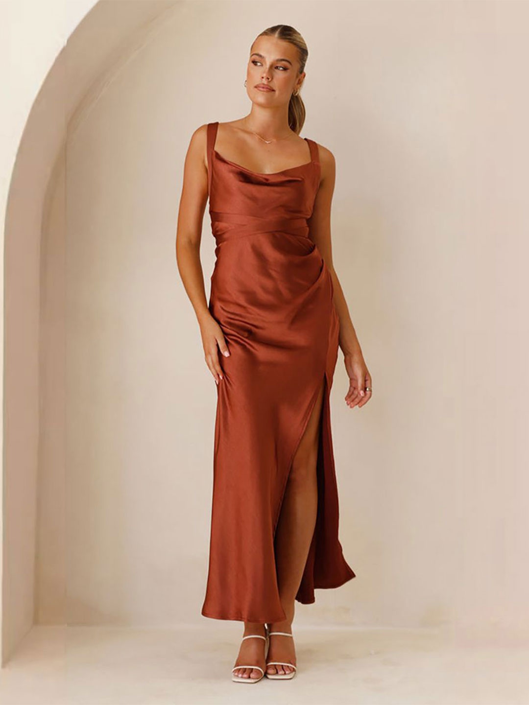 

StyleCast x Revolte Women Fit and Flare Dress, Coffee brown