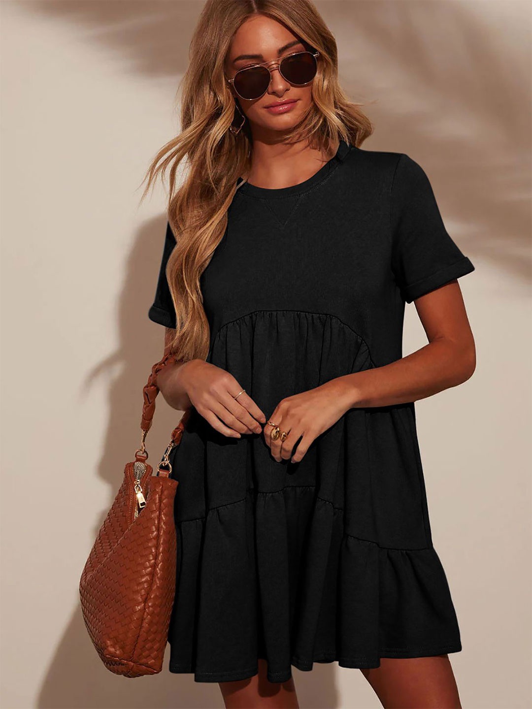 

StyleCast x Revolte Women Round Neck Fit & Flare Mini Dress, Black