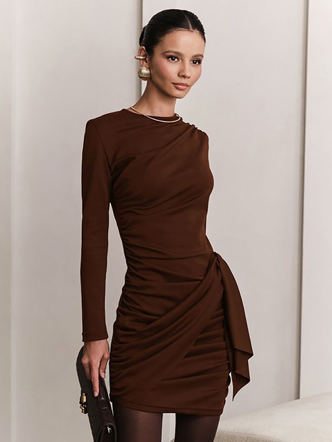 

StyleCast x Revolte Women Layered Bodycon Mini Dress, Brown