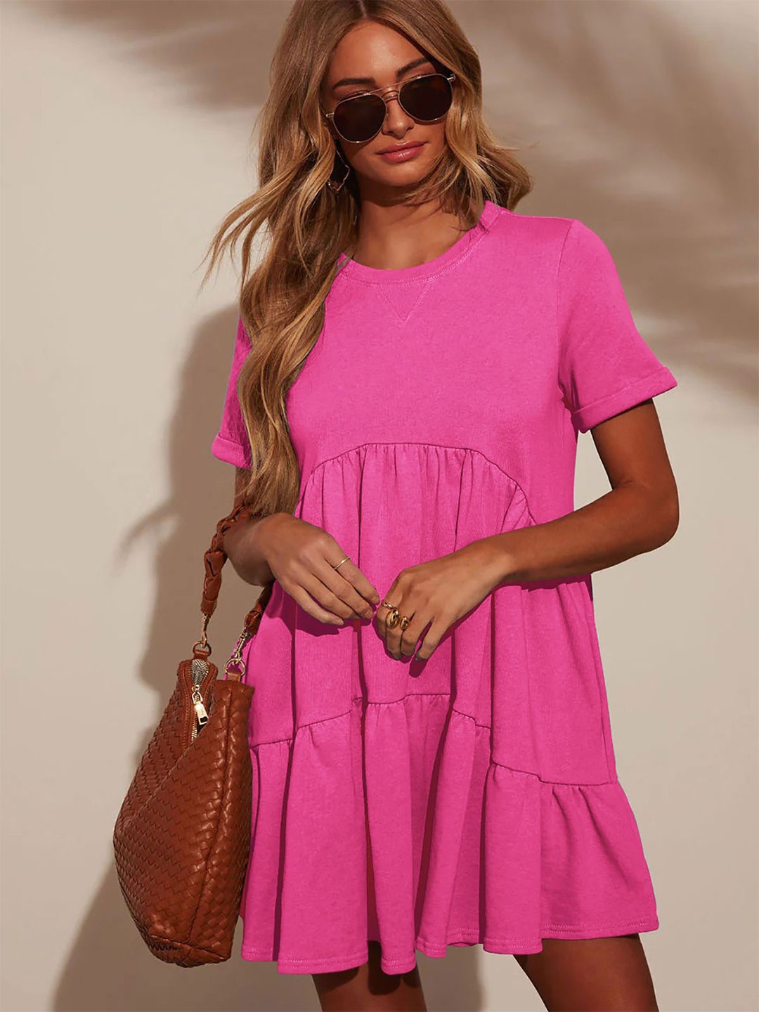 

StyleCast x Revolte Round Neck Fit & Flare Mini Dress, Fuchsia