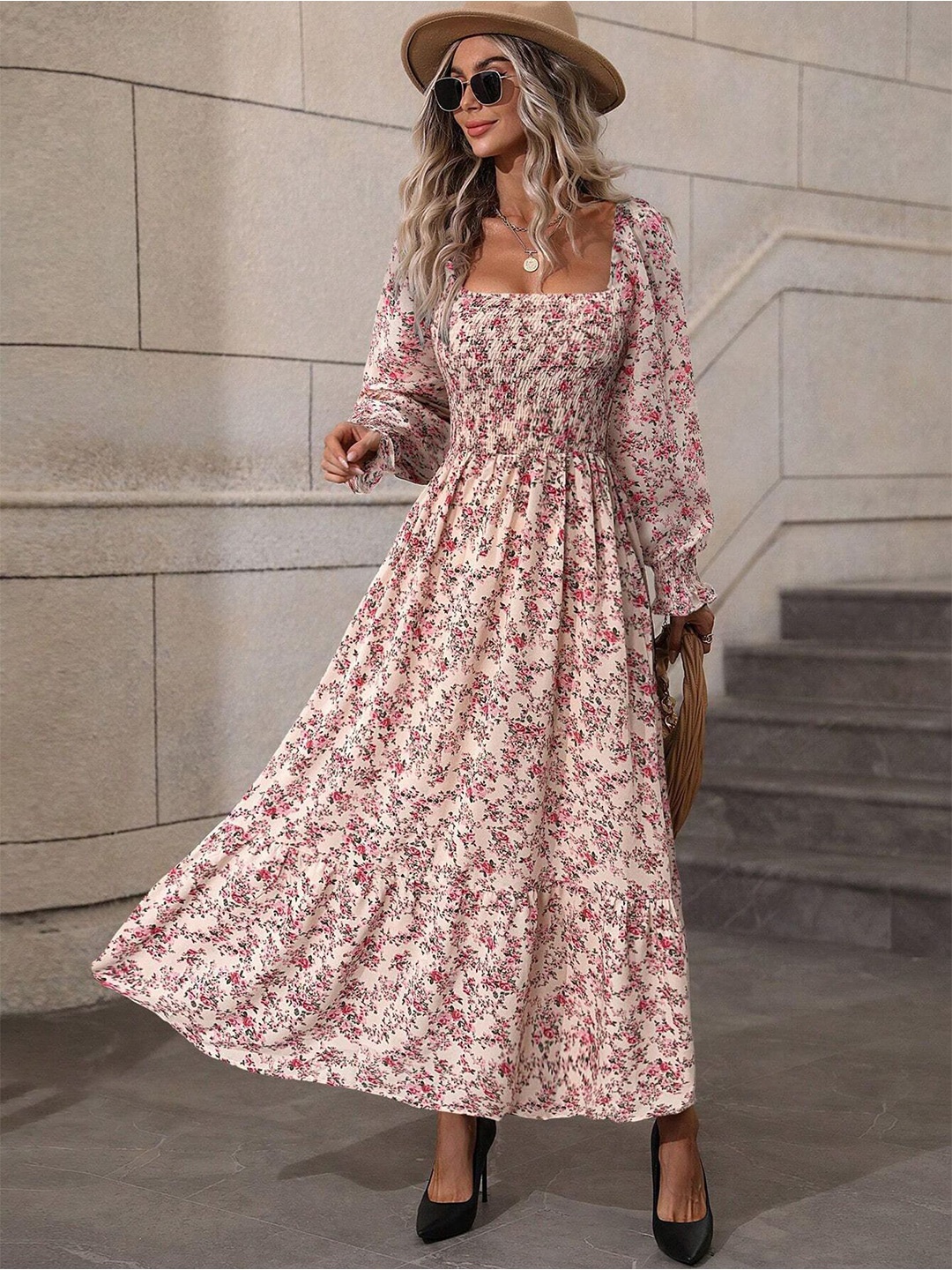 

StyleCast x Revolte Women Floral Printed Square Neck Maxi Dress, Pink