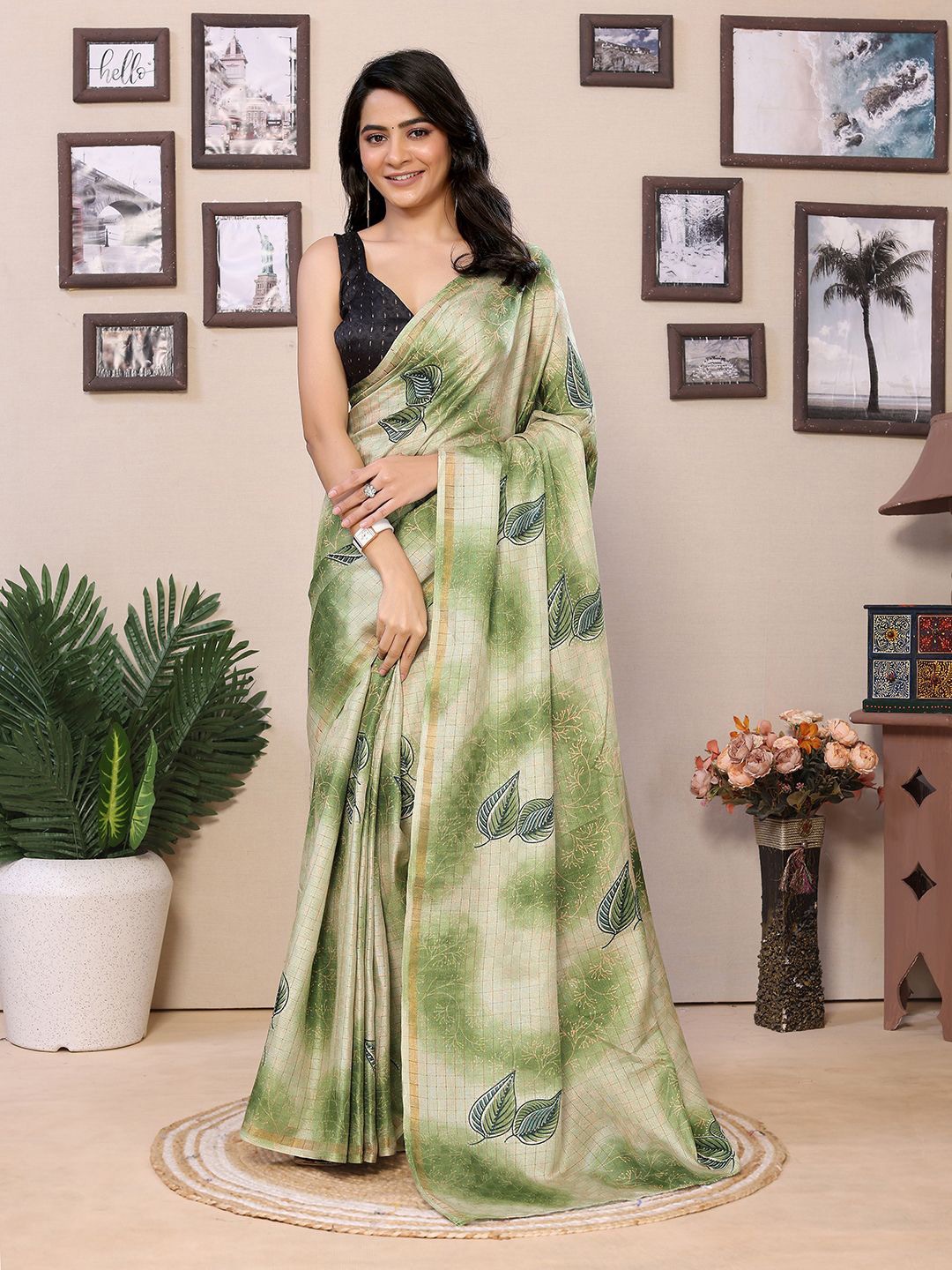 

Mitera Paisley Printed Ready to Wear Saree, Green