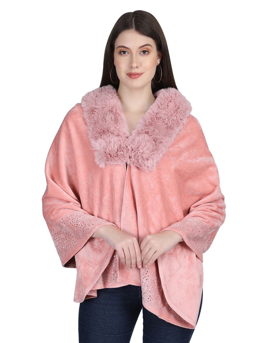 

Stole & Yarn Women Long Sleeves Poncho Sweater, Pink