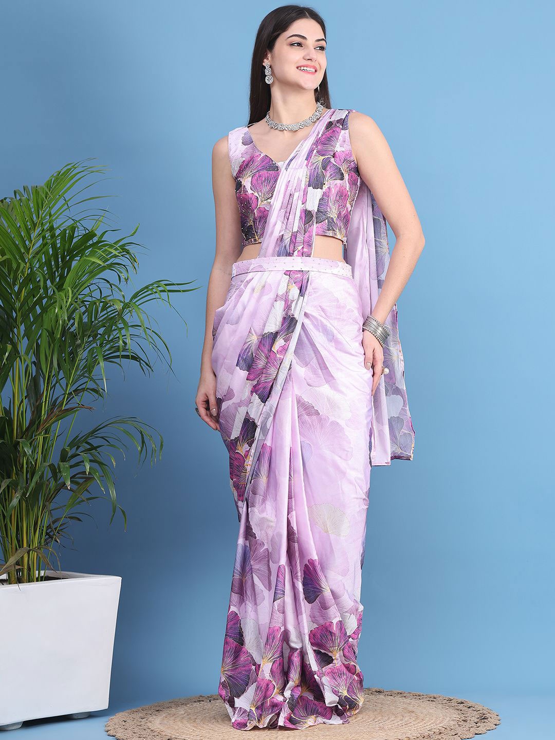 

Mitera Ready to Wear Leheriya Saree, Mauve