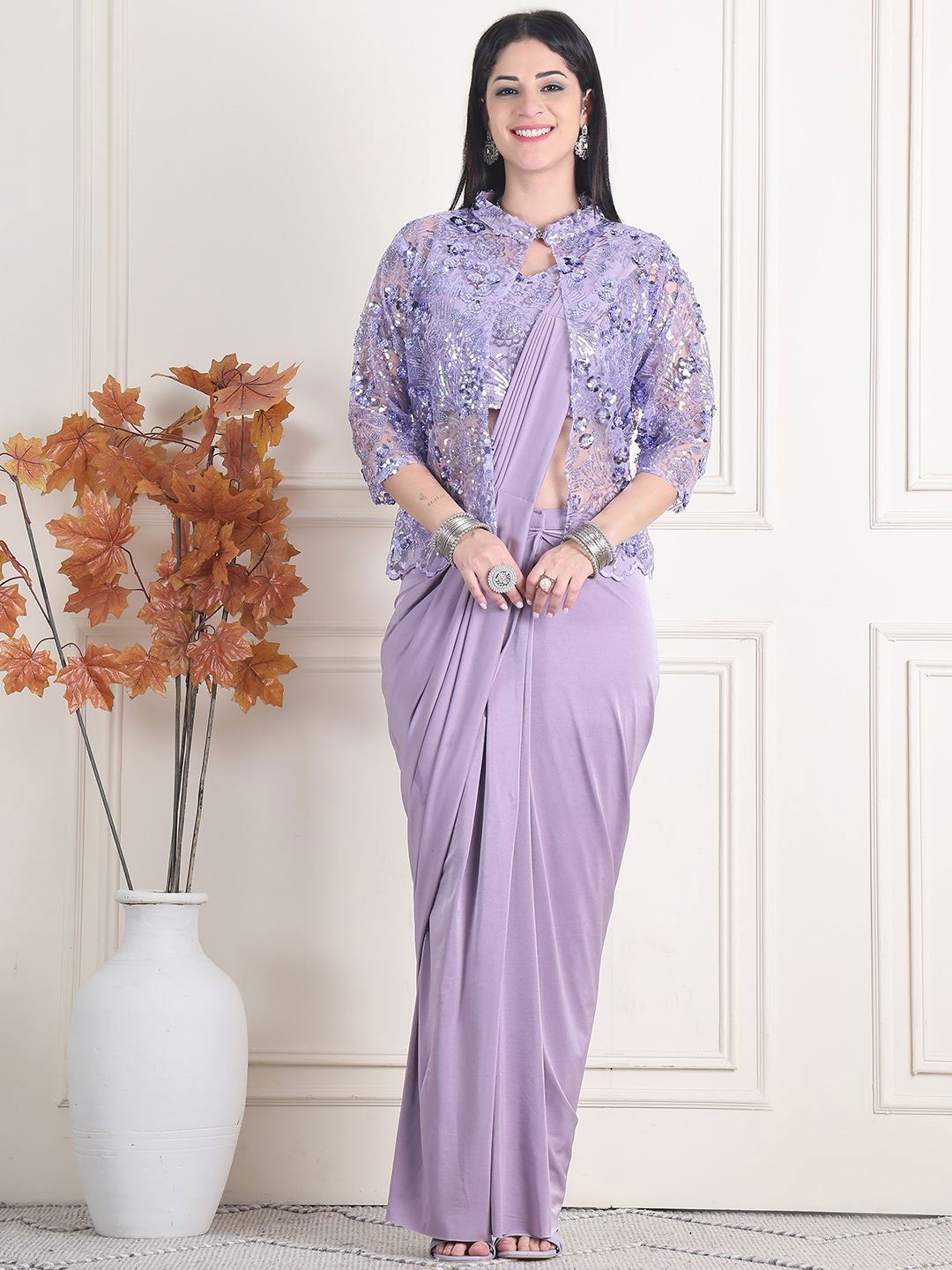 

Mitera Ready to Wear Leheriya Saree, Lavender