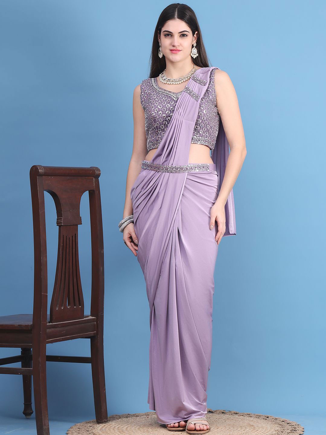 

Mitera Ready to Wear Leheriya Saree, Mauve