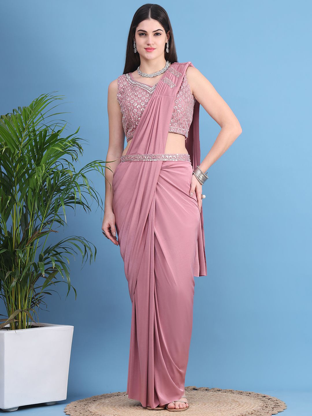 

Mitera Ready to Wear Leheriya Saree, Mauve