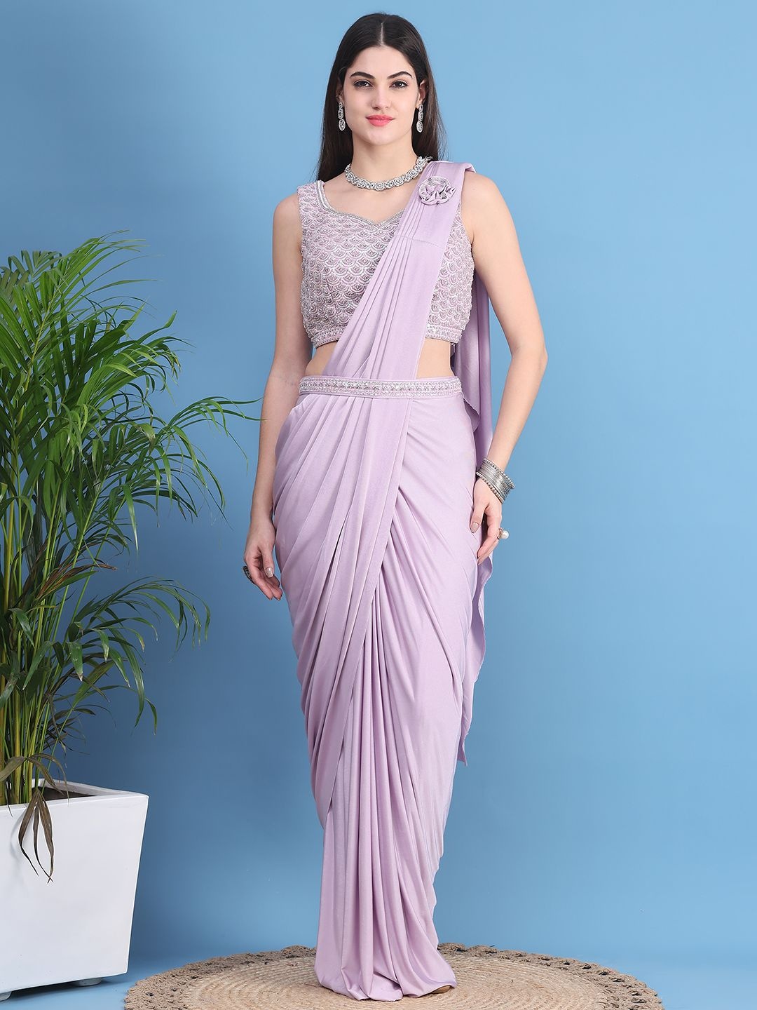 

Mitera Ready to Wear Leheriya Saree, Mauve