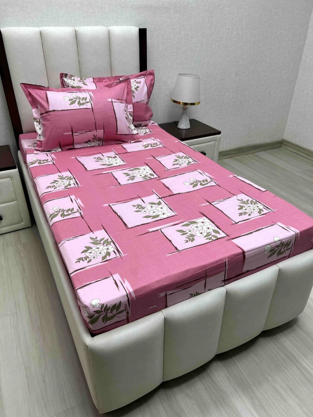 

Pure Decor Cotton Single Bed Size Bedsheet With 2 Pillow Covers 1.73m X 2.36m, Pink