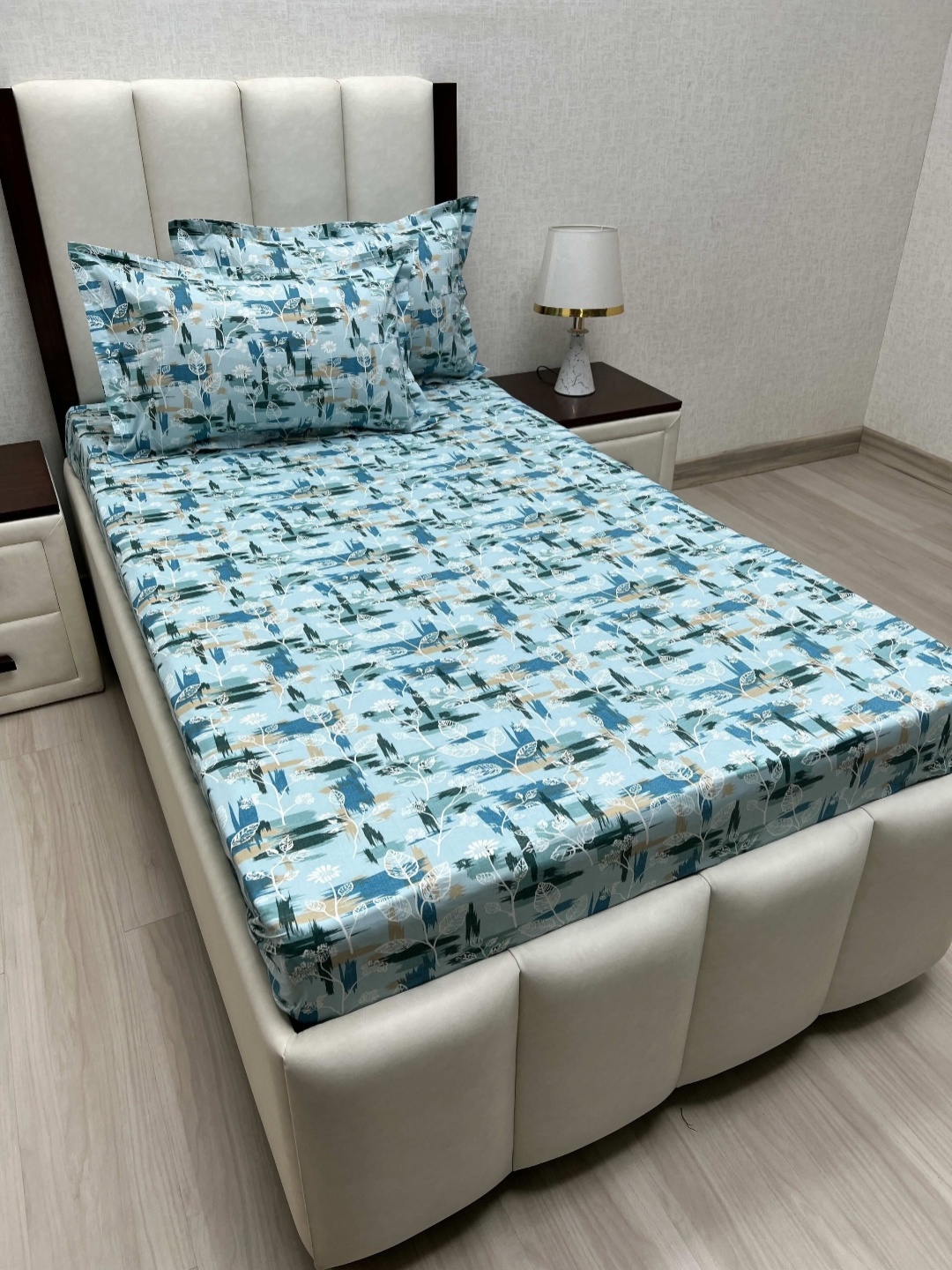 

Pure Decor Cotton Single Size Bedsheet With 2 Pillow Covers 1.73m X 2.36m, Blue