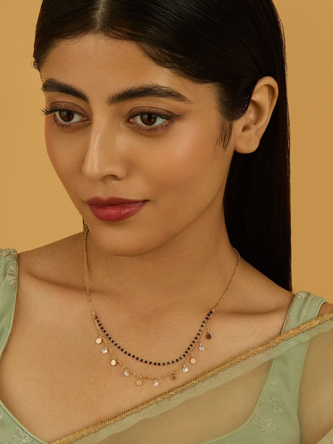 

Kushal's Fashion Jewellery Trendy Gold-Plated Beaded Layered Mangalsutra