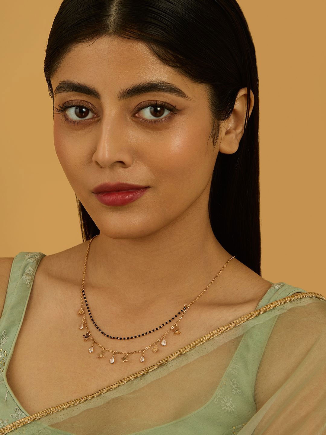 

Kushal's Fashion Jewellery Trendy Gold-Plated Beaded Layered Mangalsutra