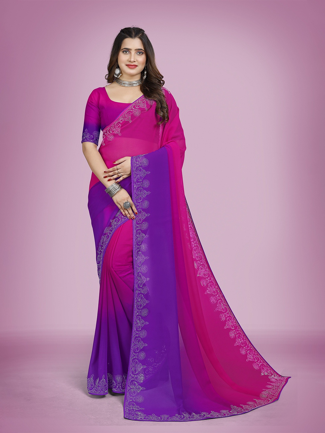 

Zeekha Ombre Dyed Printed Saree, Blue