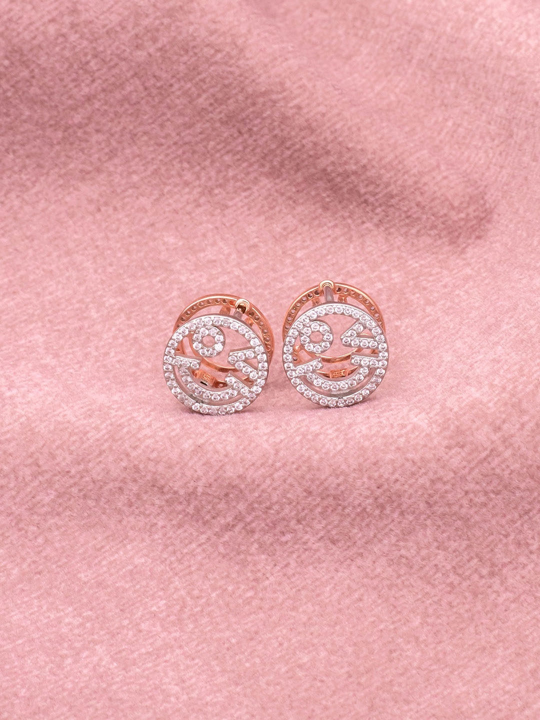

SILMORA Rose Gold-Plated Cubic Zirconia Stone Studded Circular Shaped Studs
