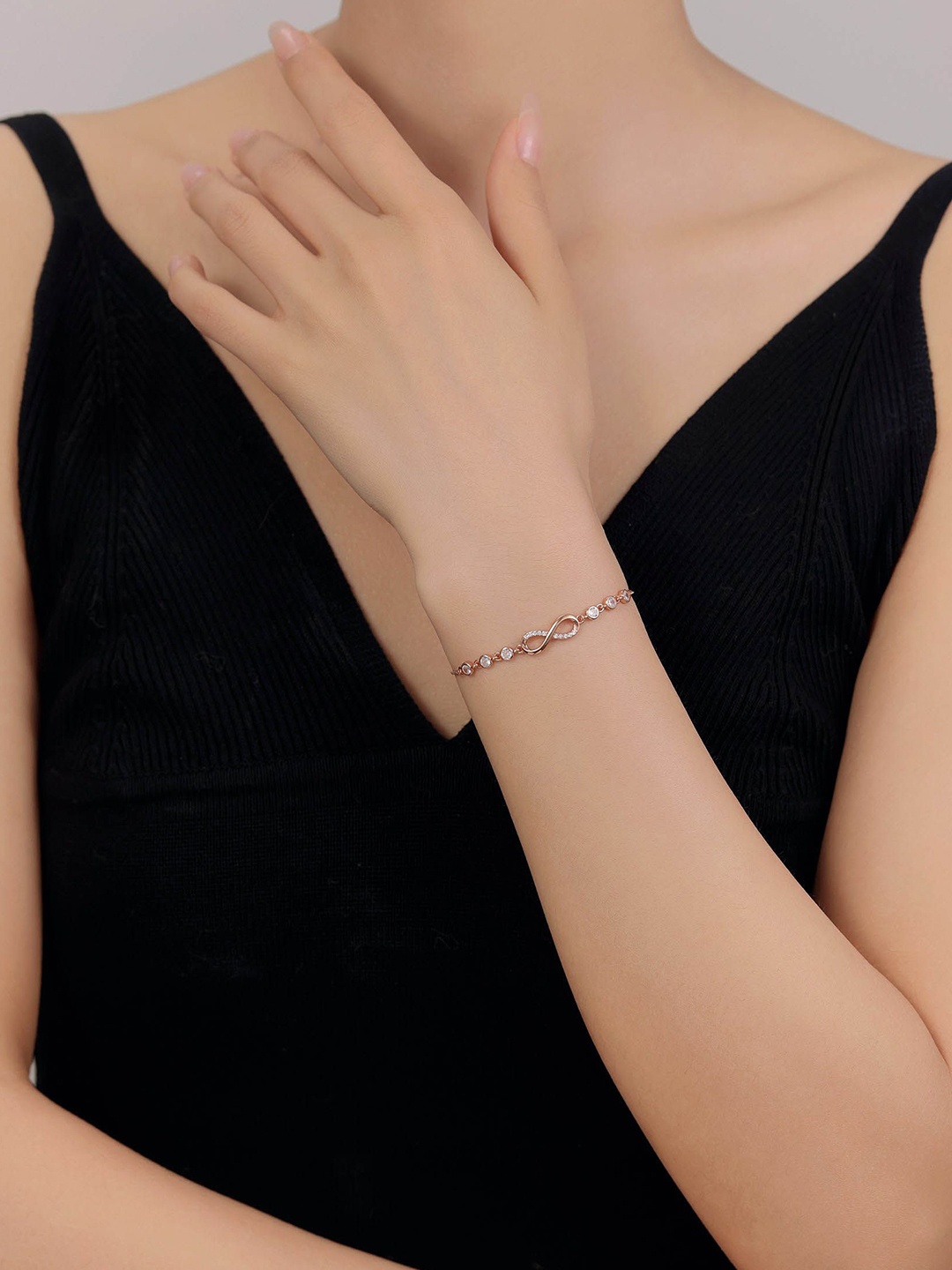 

SILMORA Rose Gold-Plated Silver Cubic Zirconia Wraparound Bracelet