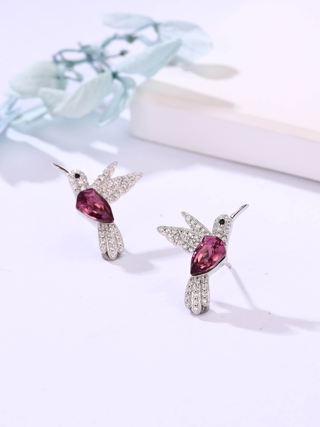 

SILMORA Silver-Plated Cubic Zirconia Stone Studded Contemporary Shaped Studs