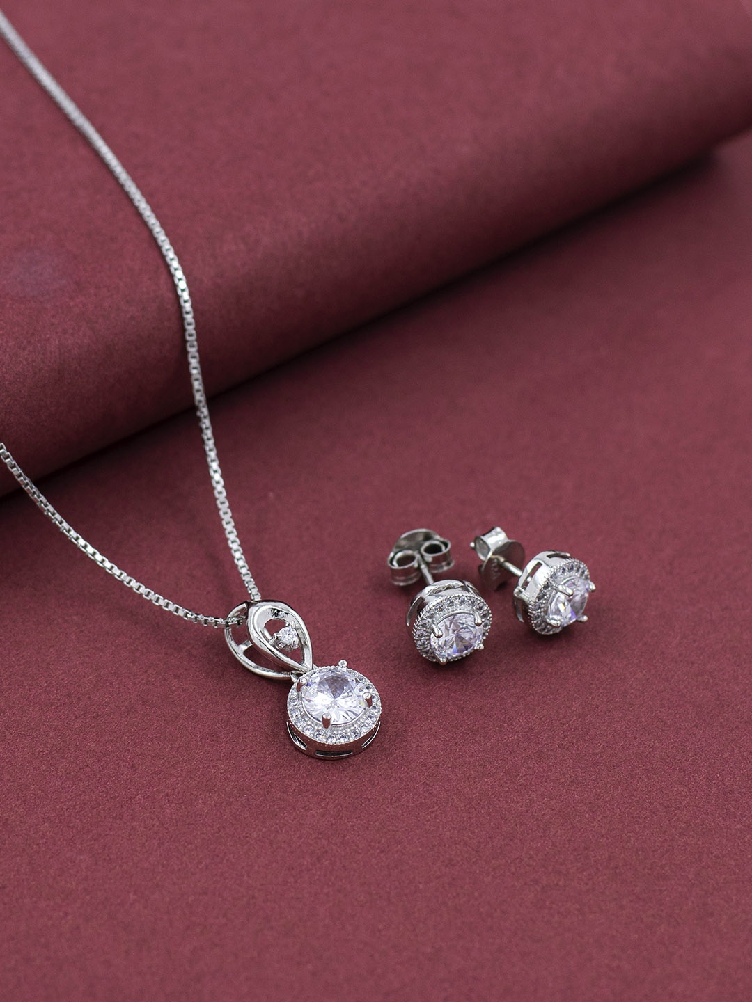 

SILMORA Silver Plated CZ Stone Studded Jewellery Set