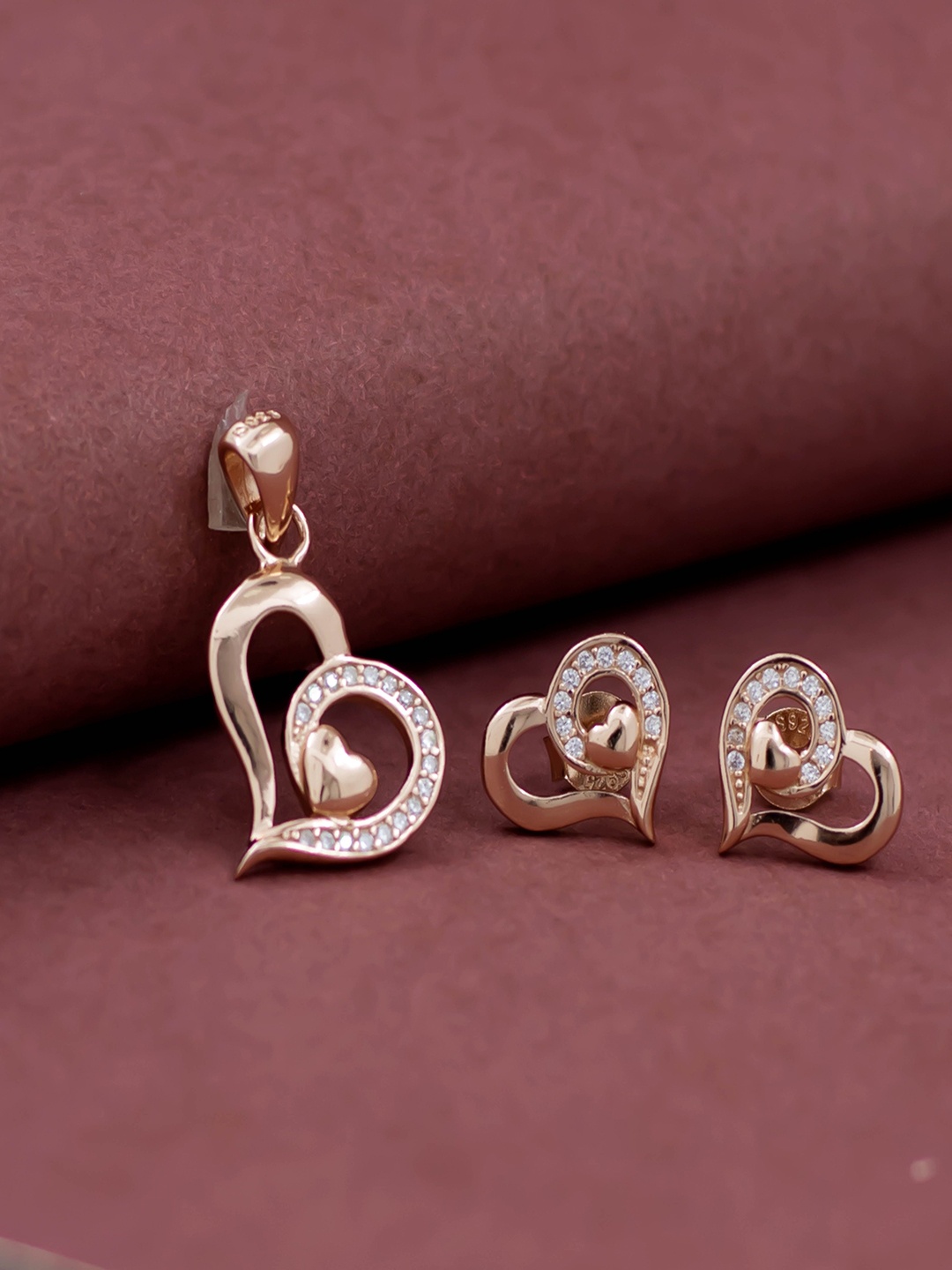 

SILMORA Rose Gold Plated CZ Stone Studded Jewellery Set