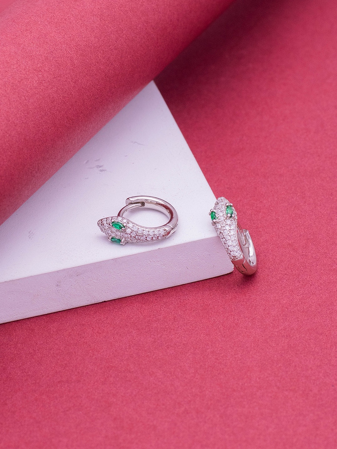 

SILMORA Silver-Plated Cubic Zirconia Studded Contemporary Shaped Studs