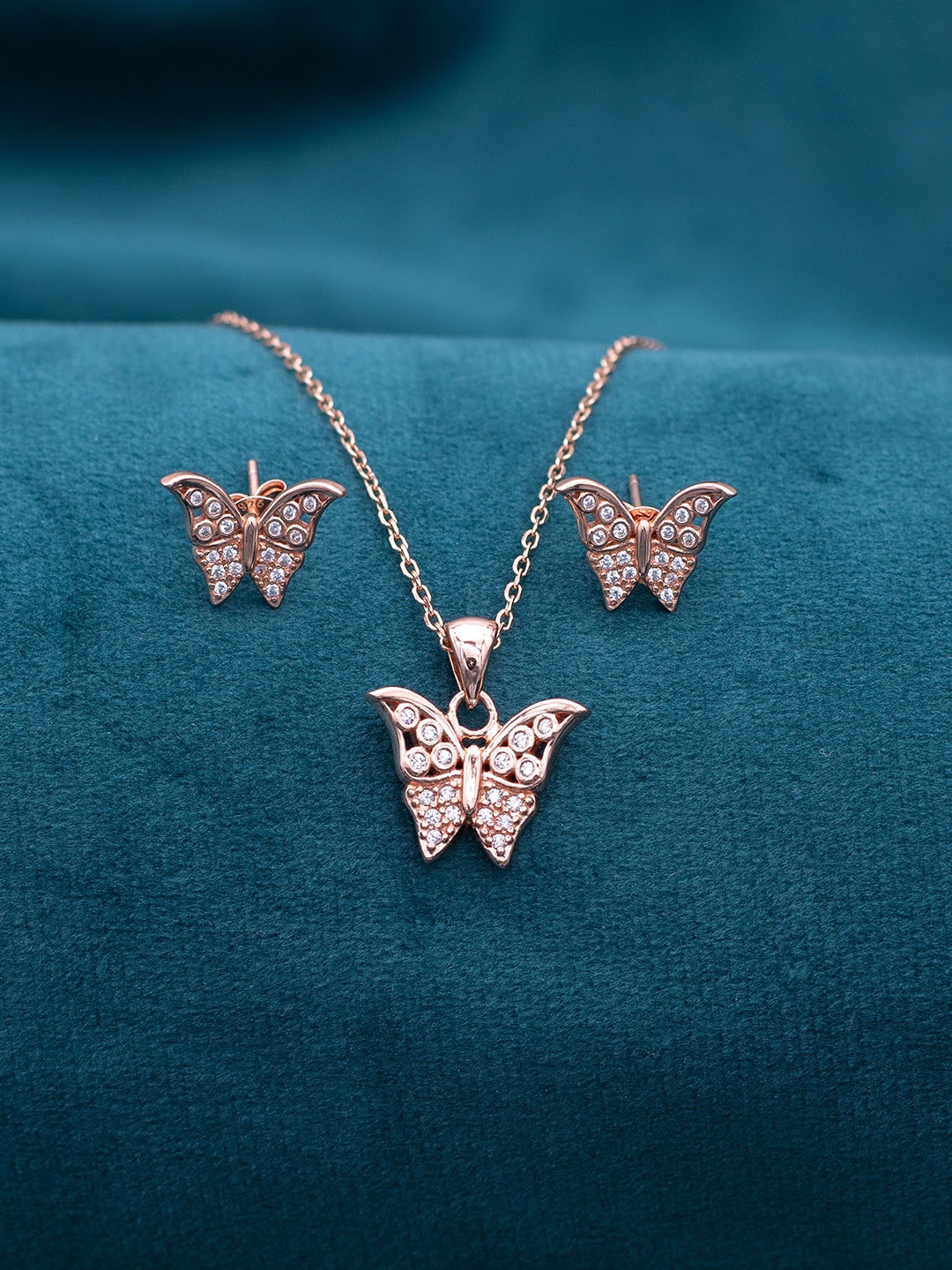 

SILMORA Rose Gold Plated CZ Stone Studded Jewellery Set