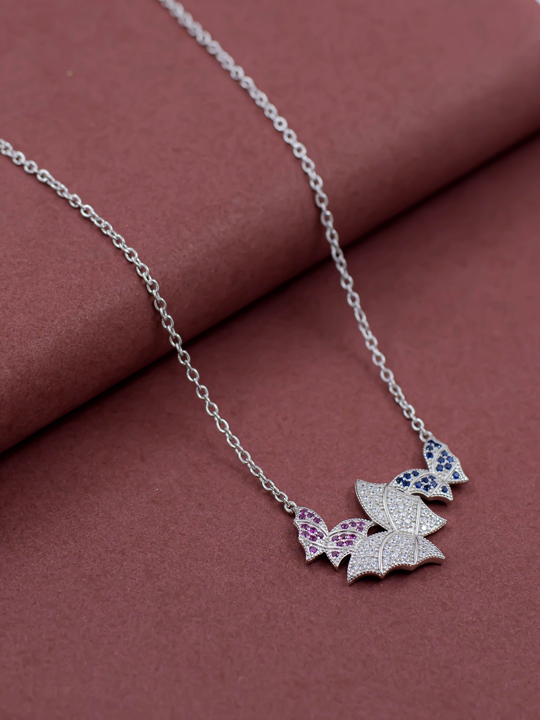 

SILMORA Silver-Plated Cubic Zirconia Stone Studded Butterfly Shaped Pendant Chain