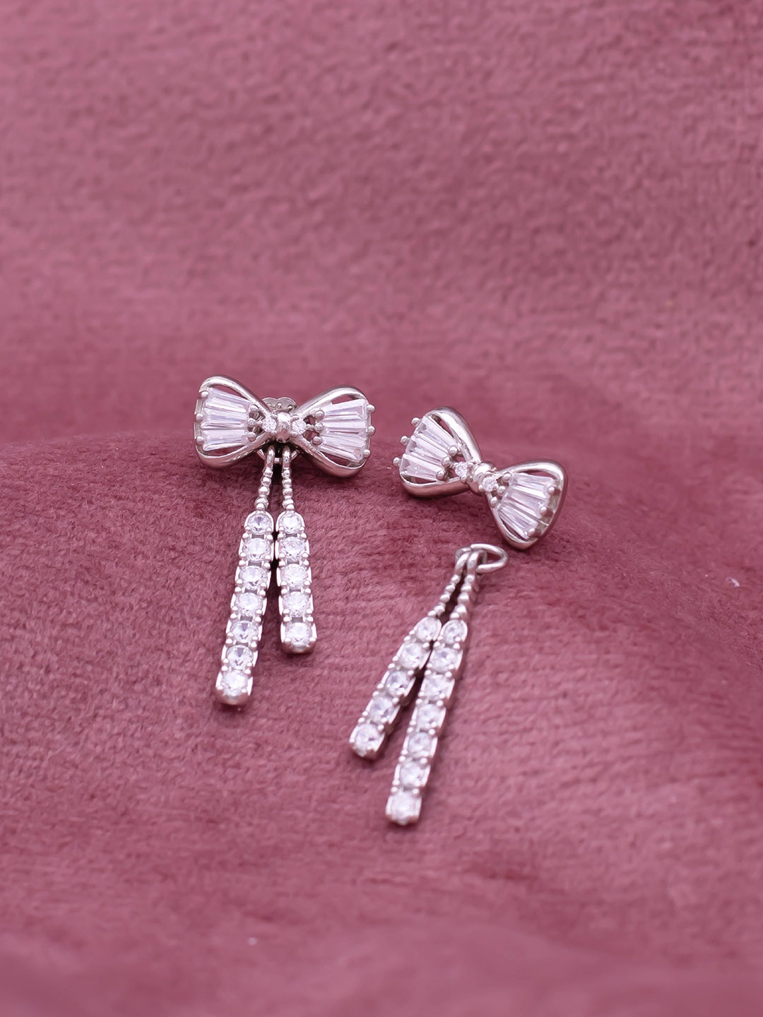 

SILMORA Rose Gold-Plated Cubic Zirconia Stone Studded Contemporary Drop Earrings