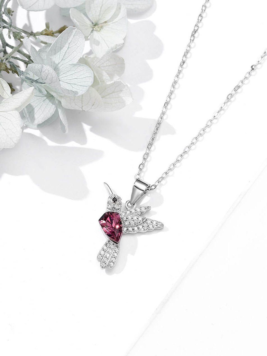 

SILMORA Silver-Plated Cubic Zirconia Stone Studded Birds Shaped Pendant with Chain