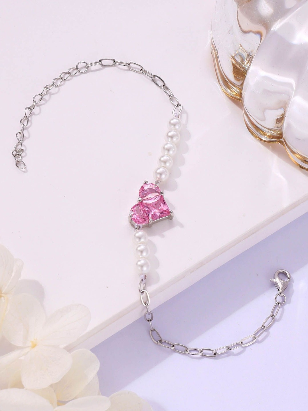 

SILMORA Silver-Plated CZ & Pearls Wraparound Bracelet