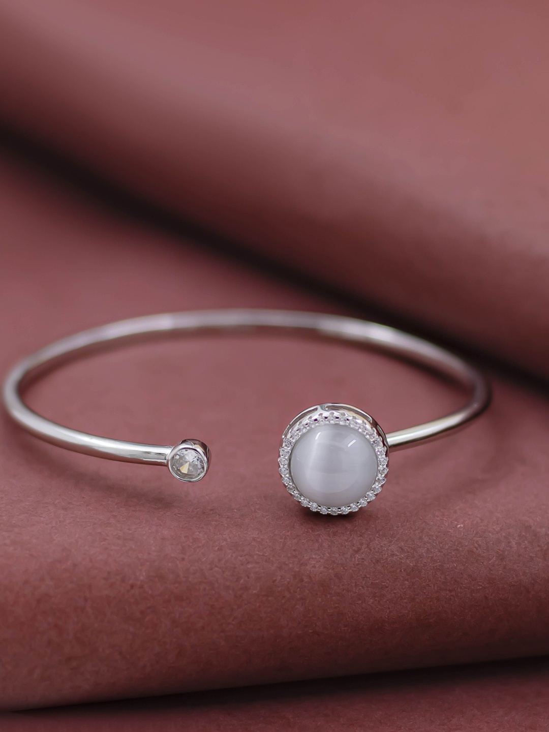 

SILMORA Silver-Plated Silver Cubic Zirconia With Moonstone Kada Bracelet