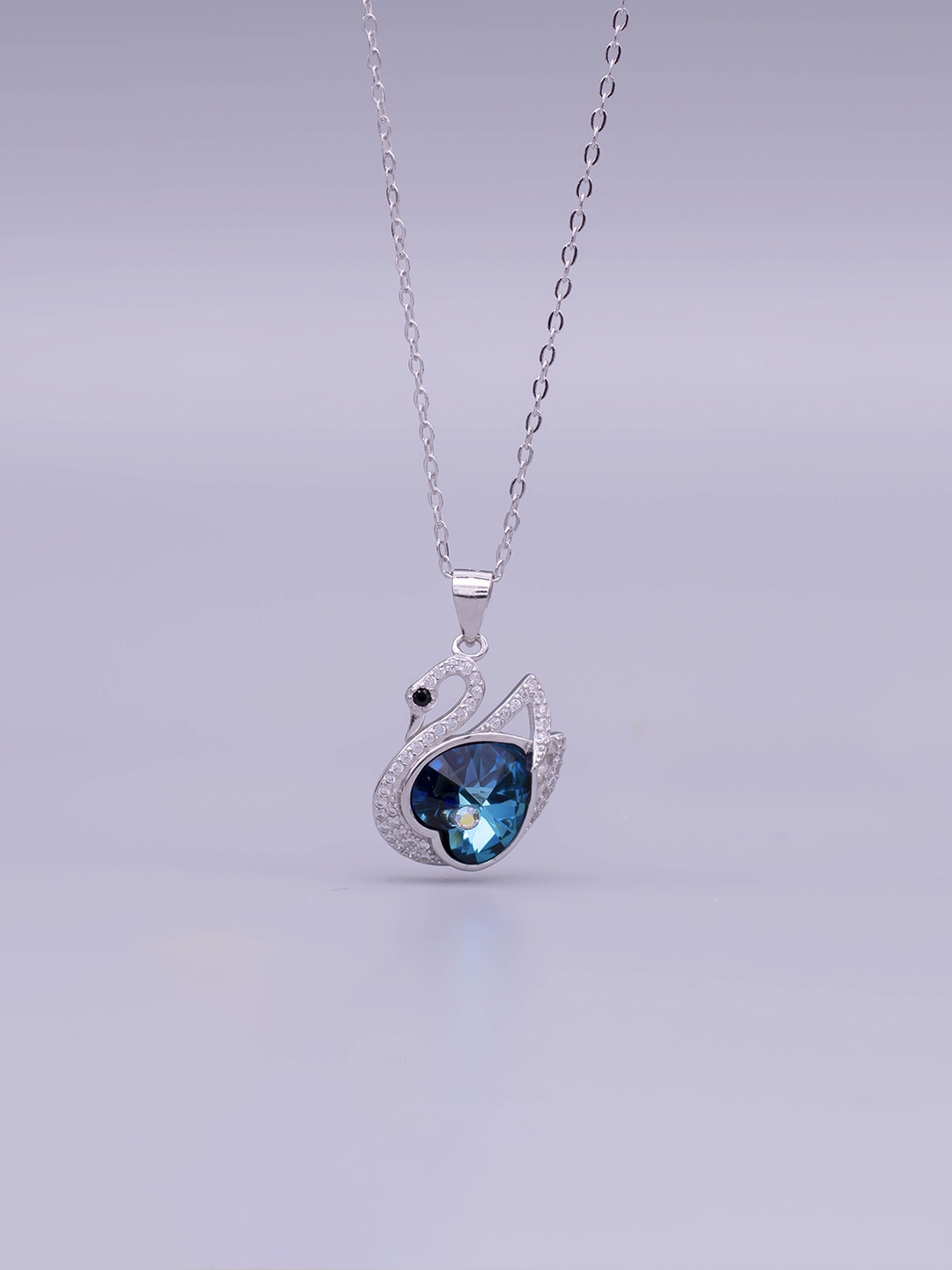 

SILMORA Silver-Plated Cubic Zirconia Stone Studded Swan Shaped Pendant with Chain