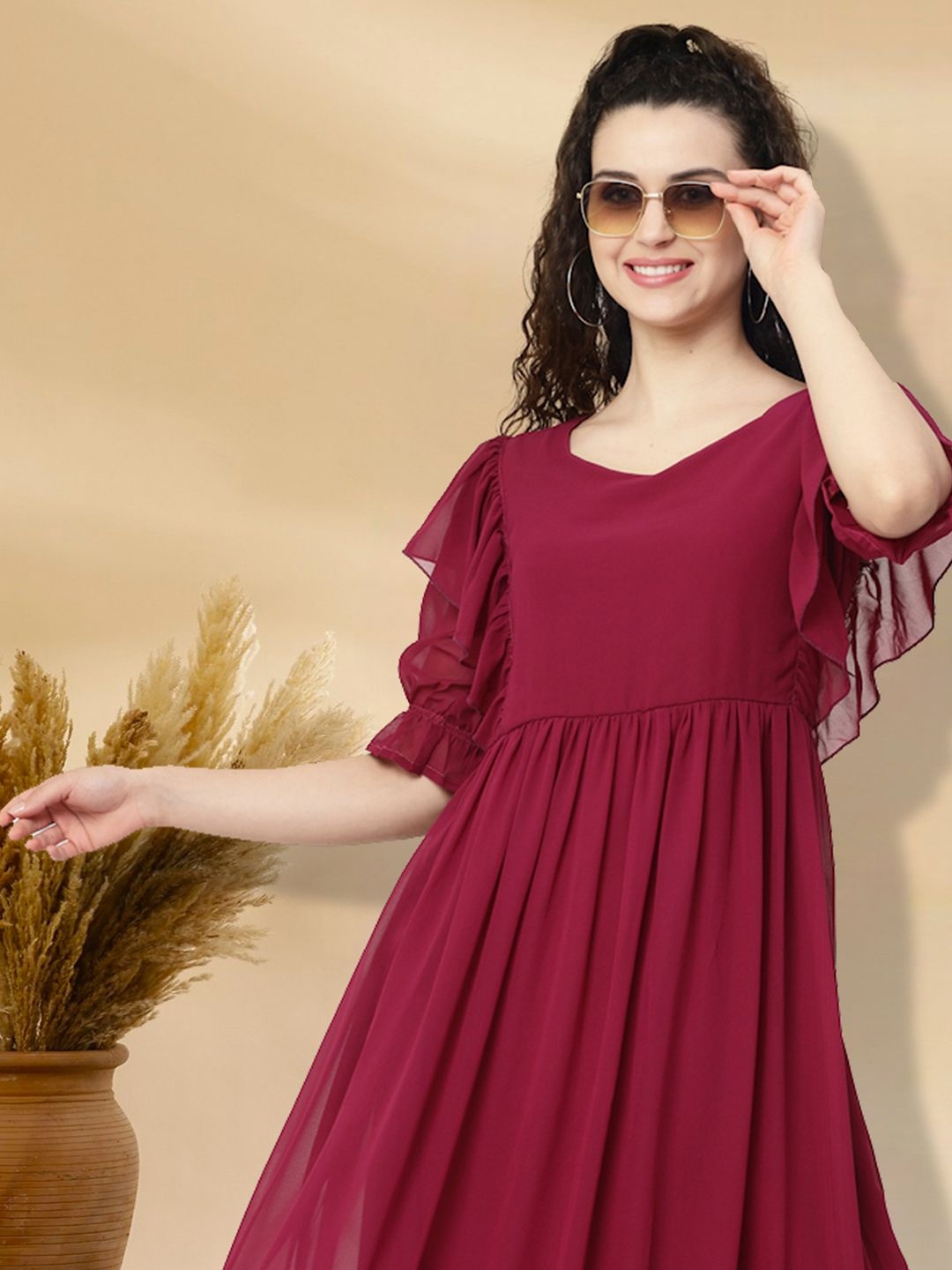 

MISS AYSE Women Fit & Flare Dress, Maroon