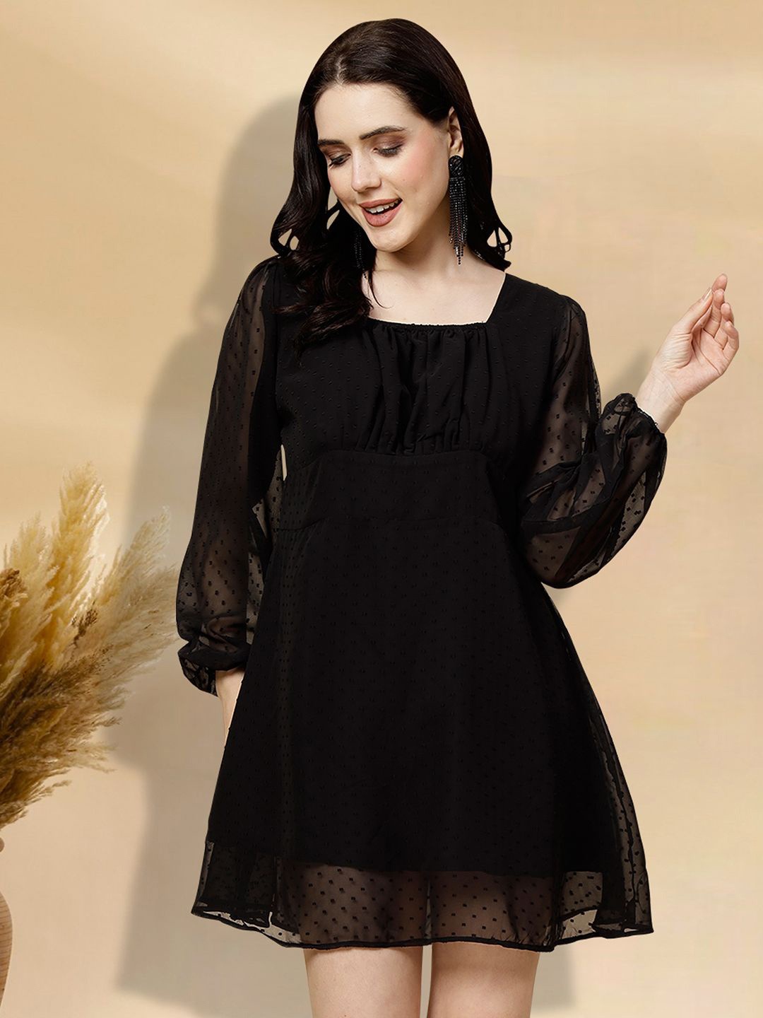 

MISS AYSE Women Cotton Fit & Flare Dress, Black
