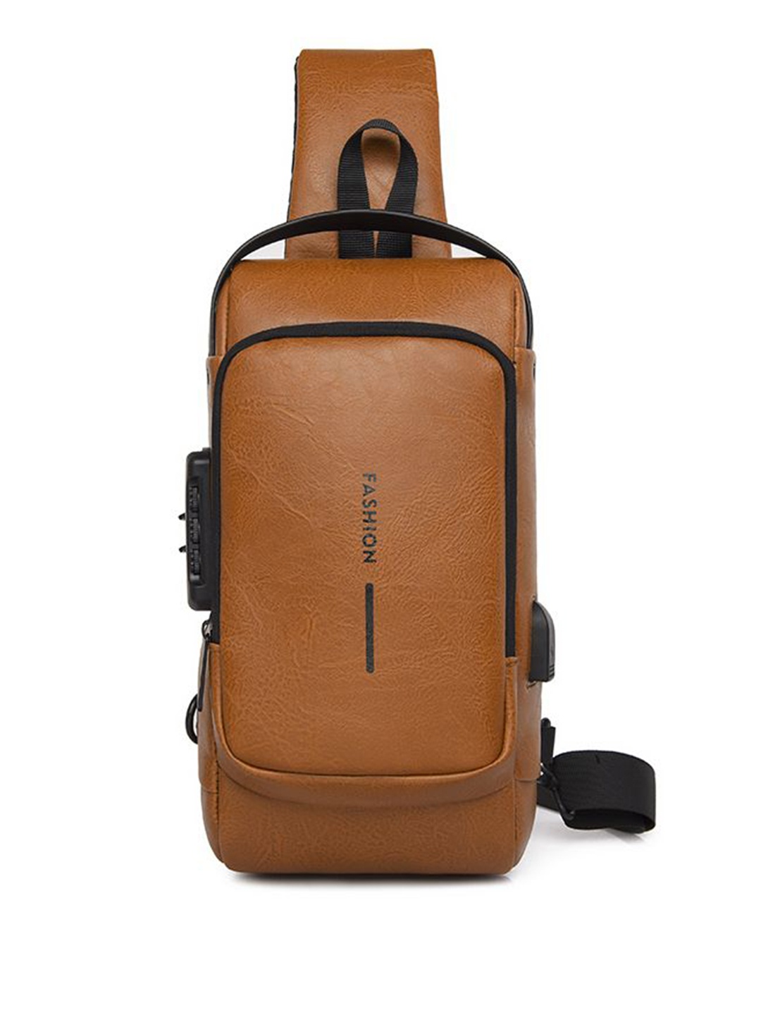 

RRK Unisex Contrast Detail Backpack with USB Charging Port, Camel brown