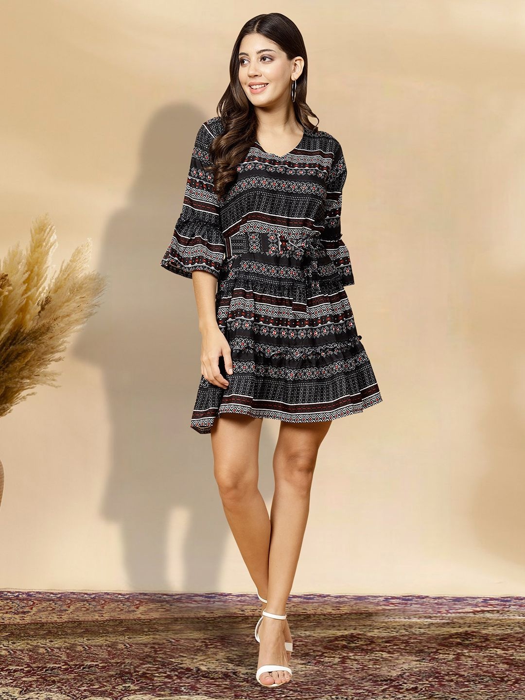 

MISS AYSE Women Floral Printed Fit & Flare Dress, Black