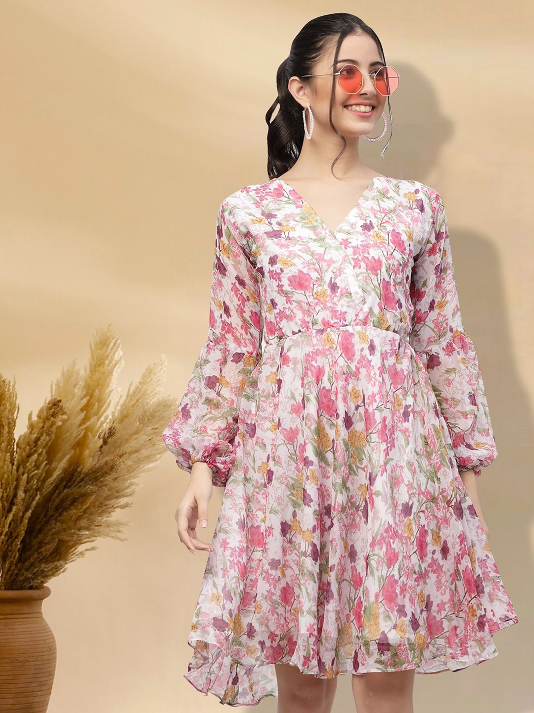 

MISS AYSE Floral Printed Cotton Fit & Flare Dress, Pink