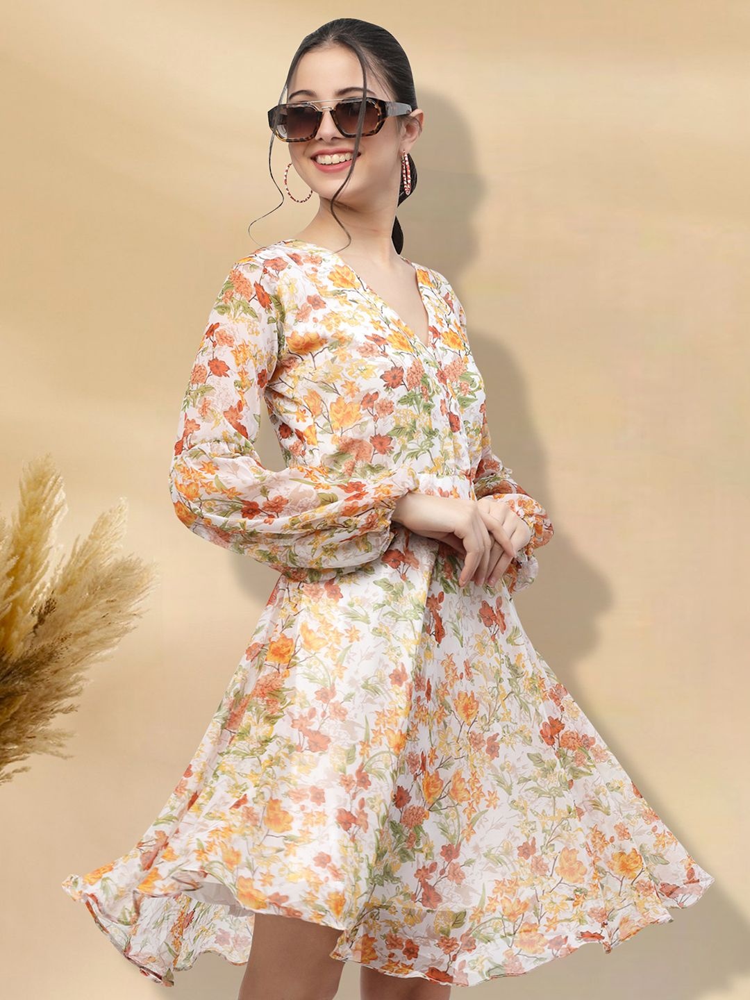 

MISS AYSE Floral Printed Cotton Fit & Flare Dress, White