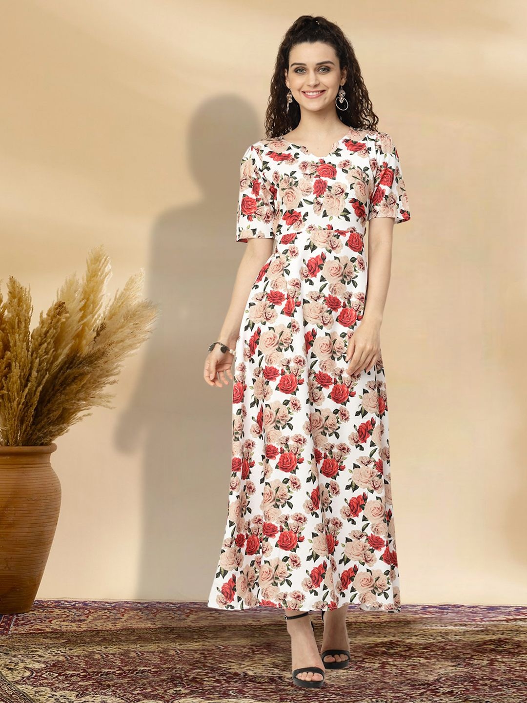 

MISS AYSE Women Floral Printed Fit & Flare Dress, Orange