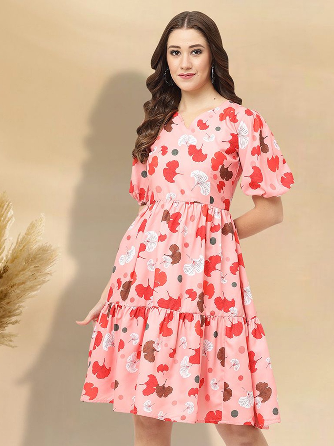 

MISS AYSE Women Cotton Floral Printed Fit & Flare Dress, Pink