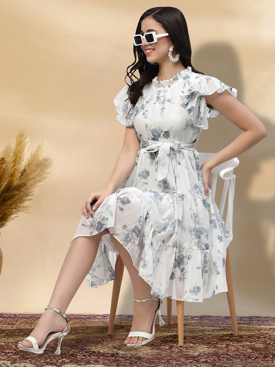 

MISS AYSE Women Cotton Floral Printed Fit & Flare Dress, Grey