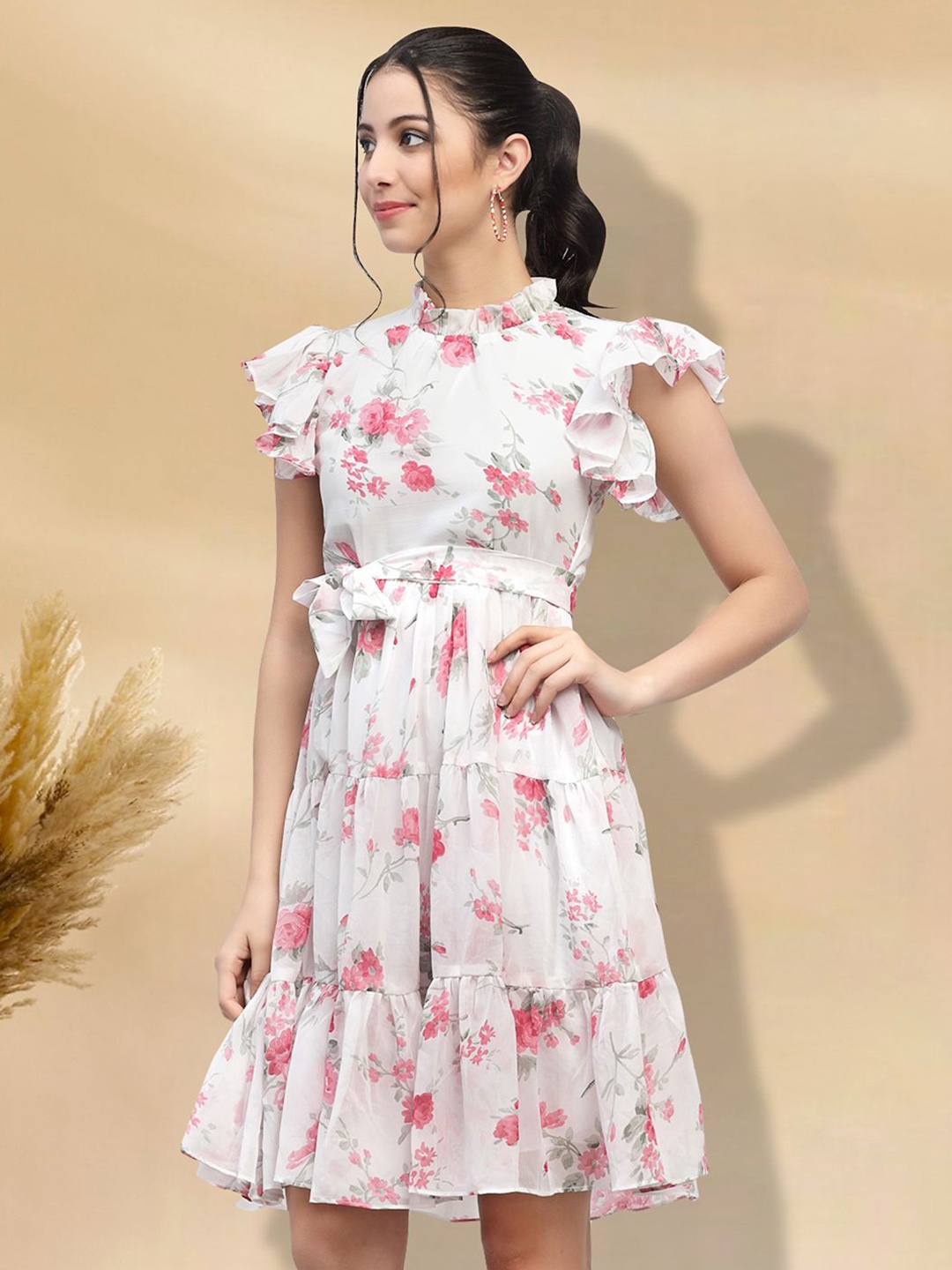 

MISS AYSE Women Floral Printed Fit & Flare Dress, Pink