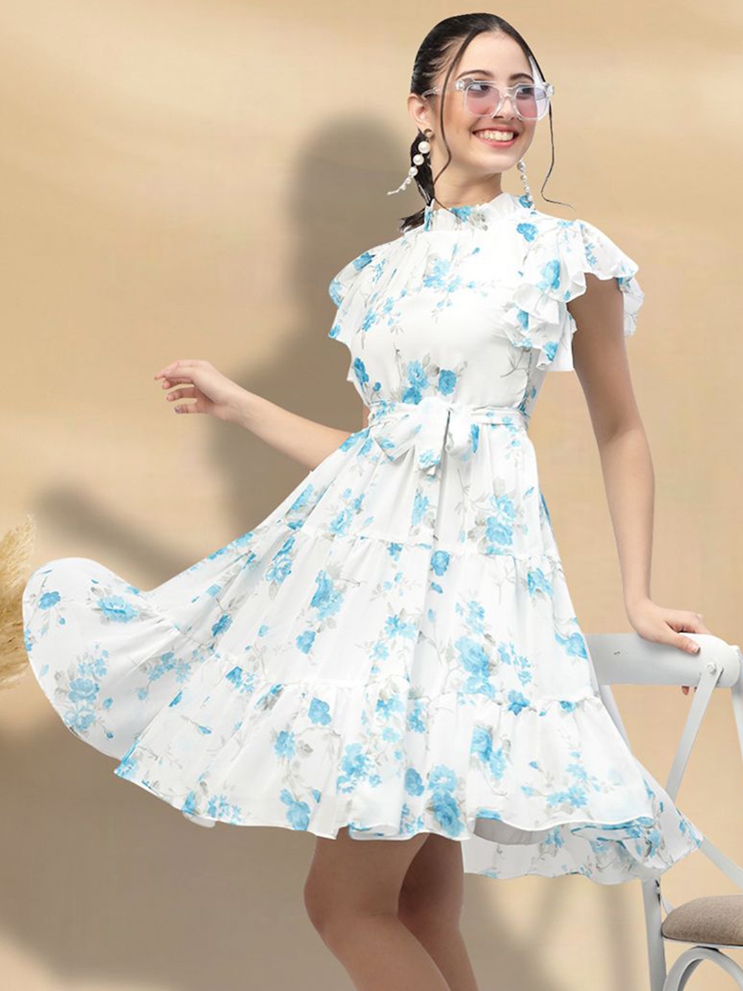 

MISS AYSE Women Floral Printed Applique Fit & Flare Dress, Blue