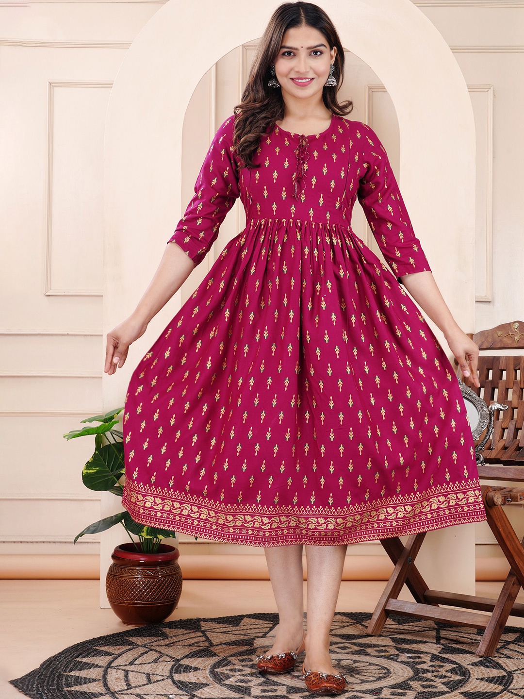 

FASHION MIRROR Women Floral Printed Maternity Anarkali Kurti, Purple