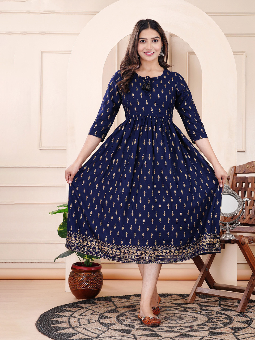 

FASHION MIRROR Women Floral Printed Maternity Anarkali Kurti, Blue