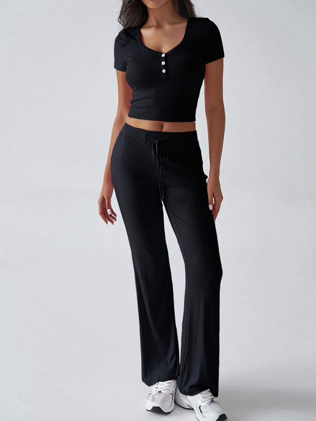 

StyleCast x Revolte Round Neck Tops And Trousers, Black