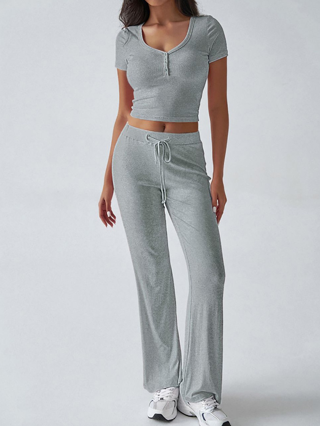 

StyleCast x Revolte Round Neck Tops And Trousers, Grey